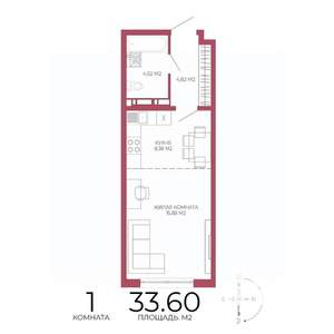 1-к квартира, строящийся дом, 34м2, 4/18 этаж