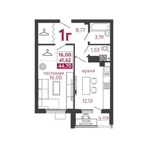 1-к квартира, вторичка, 45м2, 4/5 этаж