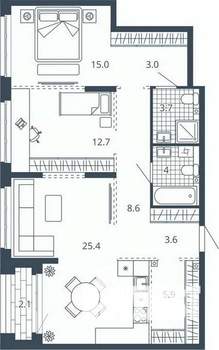 2-к квартира, вторичка, 84м2, 9/24 этаж