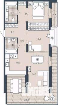 2-к квартира, вторичка, 88м2, 9/23 этаж