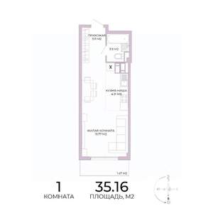 1-к квартира, строящийся дом, 35м2, 3/17 этаж