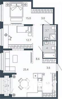 2-к квартира, вторичка, 84м2, 15/24 этаж