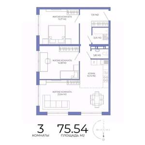 3-к квартира, строящийся дом, 76м2, 3/17 этаж