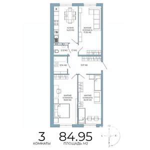 3-к квартира, вторичка, 85м2, 7/18 этаж