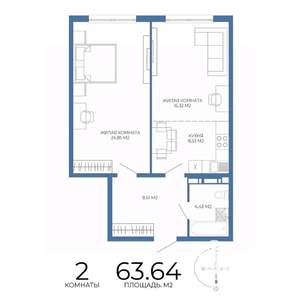 2-к квартира, вторичка, 64м2, 15/17 этаж