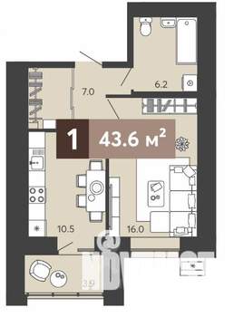 1-к квартира, вторичка, 44м2, 1/17 этаж
