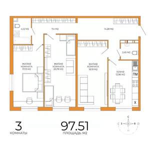3-к квартира, строящийся дом, 98м2, 13/18 этаж