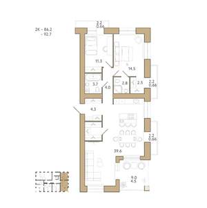 2-к квартира, вторичка, 93м2, 9/18 этаж