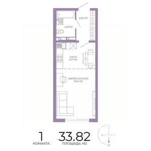 1-к квартира, строящийся дом, 34м2, 4/17 этаж