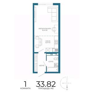 1-к квартира, строящийся дом, 34м2, 3/17 этаж