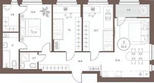 3-к квартира, вторичка, 86м2, 8/16 этаж