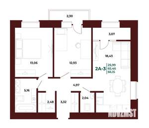 2-к квартира, вторичка, 66м2, 8/17 этаж