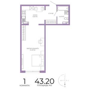 1-к квартира, строящийся дом, 43м2, 8/17 этаж
