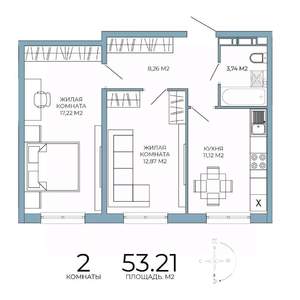 2-к квартира, строящийся дом, 53м2, 9/18 этаж
