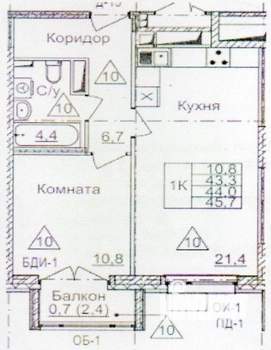 1-к квартира, вторичка, 45м2, 5/17 этаж