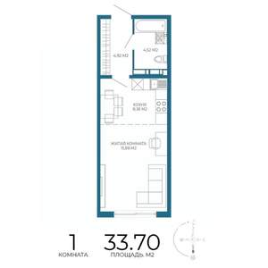 1-к квартира, строящийся дом, 34м2, 3/17 этаж