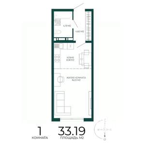 1-к квартира, строящийся дом, 33м2, 14/17 этаж