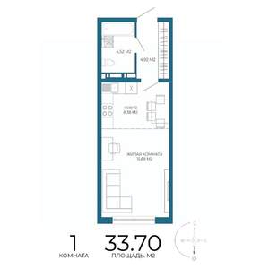 1-к квартира, строящийся дом, 34м2, 4/17 этаж