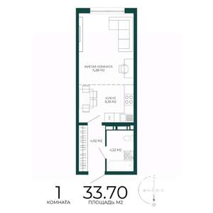 1-к квартира, строящийся дом, 34м2, 4/17 этаж