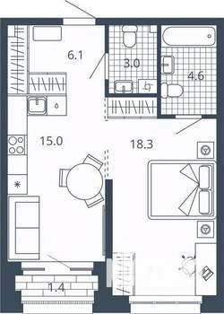 1-к квартира, вторичка, 47м2, 18/24 этаж
