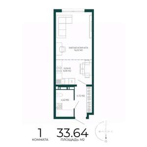 1-к квартира, строящийся дом, 34м2, 14/17 этаж
