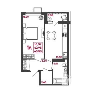 1-к квартира, вторичка, 46м2, 5/17 этаж