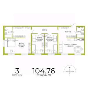 3-к квартира, строящийся дом, 105м2, 5/18 этаж