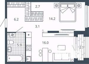 1-к квартира, вторичка, 50м2, 14/24 этаж