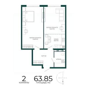 2-к квартира, вторичка, 64м2, 10/17 этаж