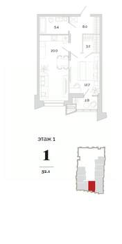 1-к квартира, вторичка, 52м2, 1/24 этаж