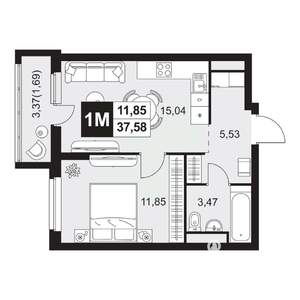 2-к квартира, вторичка, 38м2, 1/20 этаж