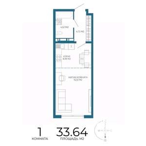 1-к квартира, строящийся дом, 34м2, 12/17 этаж