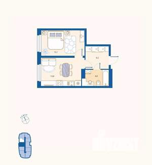 1-к квартира, вторичка, 38м2, 2/16 этаж