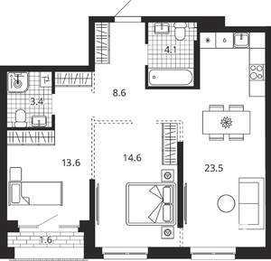 2-к квартира, вторичка, 69м2, 9/23 этаж