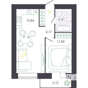 1-к квартира, вторичка, 41м2, 5/16 этаж