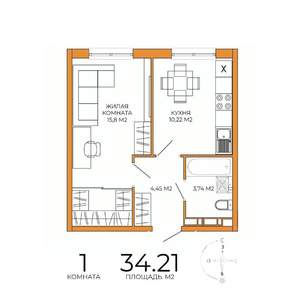1-к квартира, строящийся дом, 34м2, 13/18 этаж