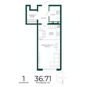 1-к квартира, строящийся дом, 37м2, 8/17 этаж