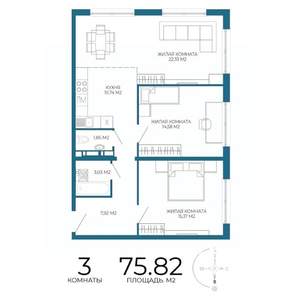 3-к квартира, вторичка, 76м2, 13/17 этаж