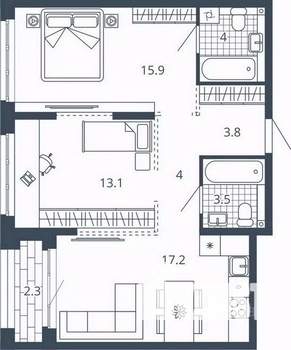 2-к квартира, вторичка, 64м2, 11/23 этаж