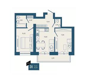 2-к квартира, вторичка, 57м2, 12/17 этаж