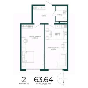 2-к квартира, вторичка, 64м2, 8/17 этаж