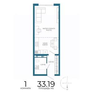 1-к квартира, строящийся дом, 33м2, 16/17 этаж