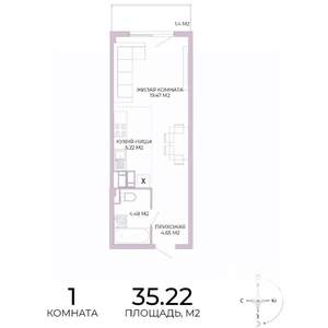 1-к квартира, вторичка, 35м2, 16/17 этаж