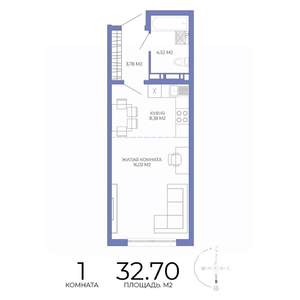 1-к квартира, строящийся дом, 33м2, 11/17 этаж