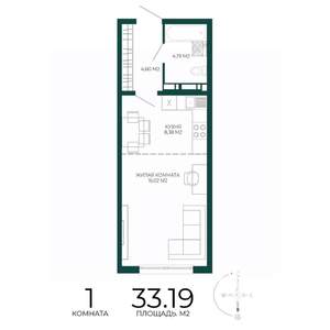 1-к квартира, строящийся дом, 33м2, 10/17 этаж