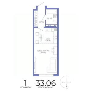 1-к квартира, строящийся дом, 33м2, 6/17 этаж