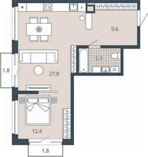 1-к квартира, вторичка, 58м2, 20/23 этаж