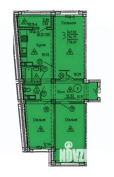 3-к квартира, строящийся дом, 78м2, 2/18 этаж