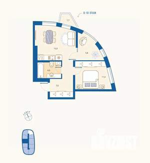 1-к квартира, вторичка, 47м2, 10/16 этаж