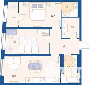 2-к квартира, вторичка, 67м2, 9/16 этаж